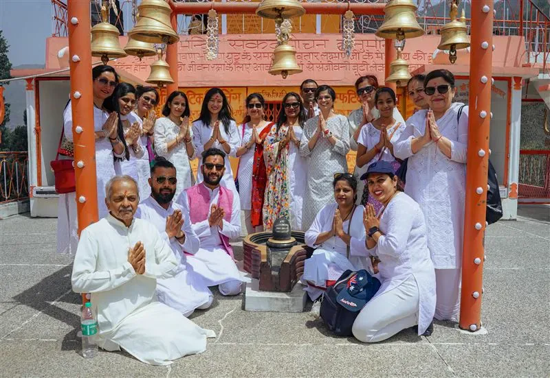 Outdoor Hatha practice in Rishikesh